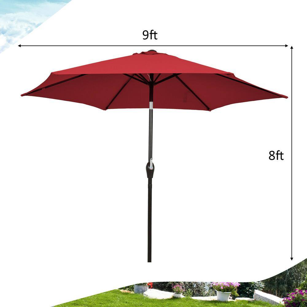 Red 9ft Steel Frame Outdoor Patio Umbrella with Crank
