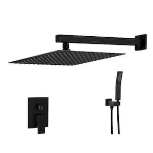 Wall-Mounted 2-Handle 1-Spray Shower Faucet 12 in. Square Shower Head in Black (Valve Included)
