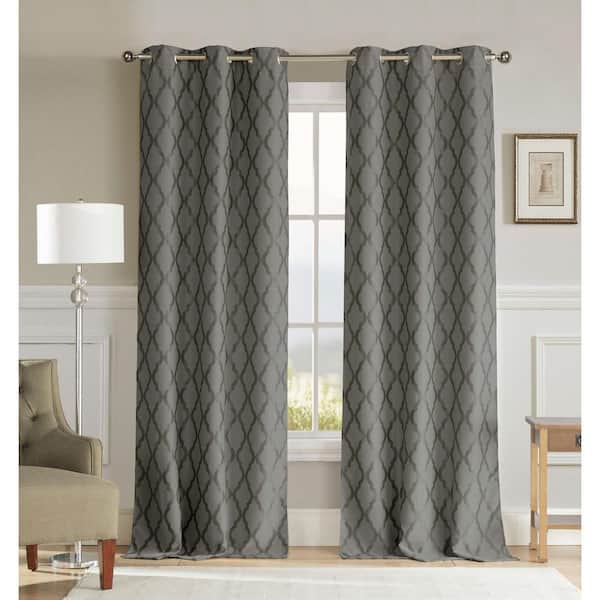 Kelvin Dark Geometric Thermal Blackout Curtain - 36 in. W x 96 in. L (Set of 2)