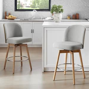 Eamon 26.4 in. Grey Swivel Counter Height Bar Stool with Fabric Seat, Bentwood Back and Wood Frame (Set of 2)