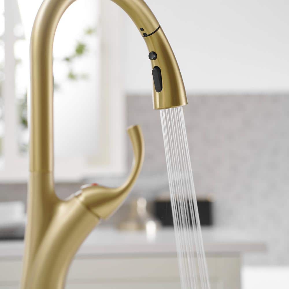 Brushed Gold Single Handle Pull-Down Sprayer Kitchen Faucet