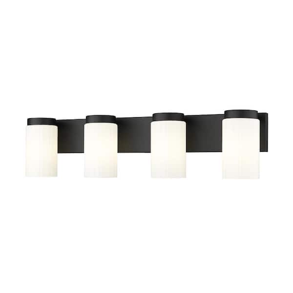 Unbranded Burk 30 in. 4-Light Matte Black Vanity-Light with Matte Opal Glass Shade