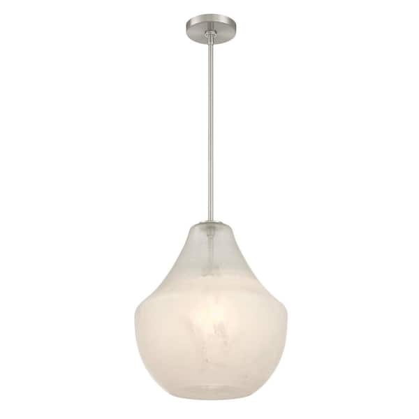 Pacific 60-Watt 1-Light Brushed Nickel Globe Pendant Light with a Misty White Glass Shade, No Bulb Included