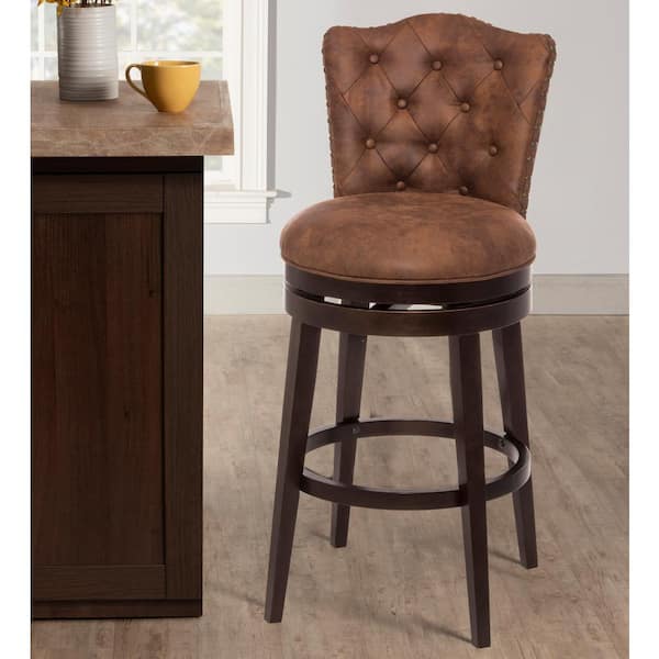 Edenwood 40.75 in.H Chestnut High Back Wood Counter Stool with Faux Leather Seat