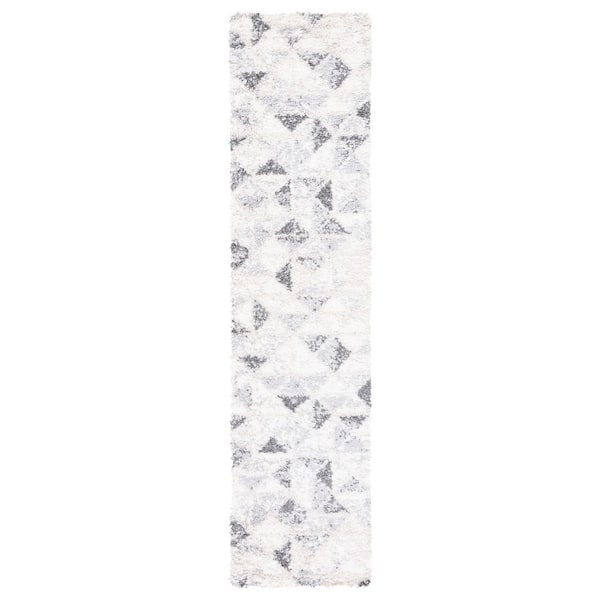 Berber Shag 2 ft. x 9 ft. Gray/Ivory Geometric Modern Runner Rug