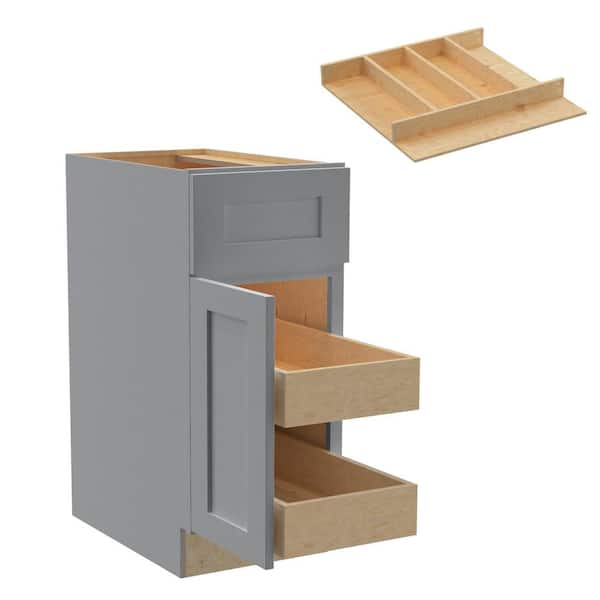 Home Decorators Collection Newport 15 in. W x 24 in. D x 34.5 in. H Assembled Plywood Base Kitchen Cabinet in Pearl Gray with 2ROT Utility LH