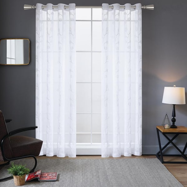 Lyndale Decor Della 54 in. L x 52 in. W Embroidery Sheer Polyester Curtain in White