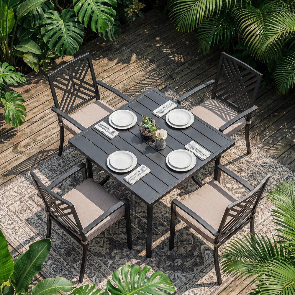 5-Piece Metal Outdoor Dining Set with Cushions, Stackable Chairs and Table Set for Garden, Backyard,Beige price history on PriceWatchPro