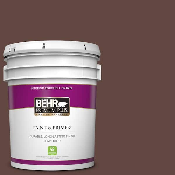 BEHR PREMIUM PLUS 5 gal. #180F-7 Warm Brownie Eggshell Enamel Low Odor Interior Paint & Primer