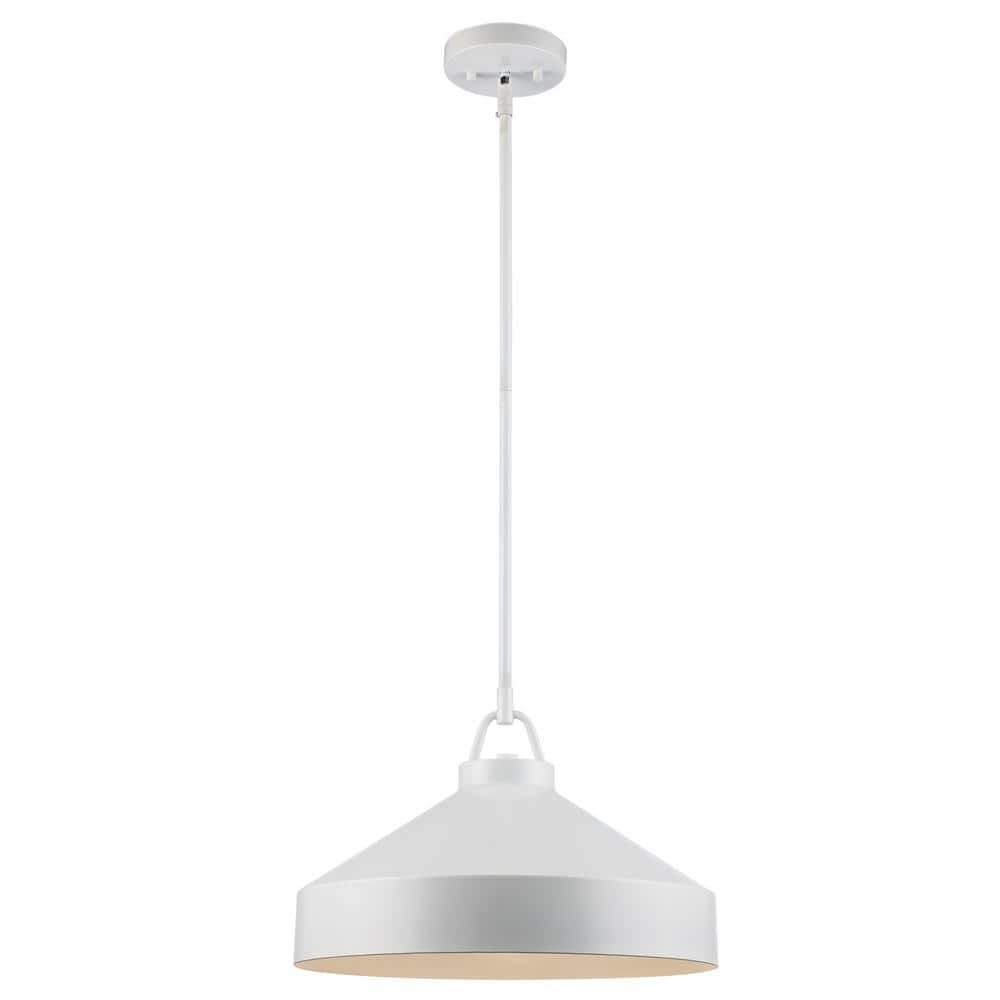 Lowen 15.75 in. 1-Light White Pendant Light Fixture with White Metal Dome Shade