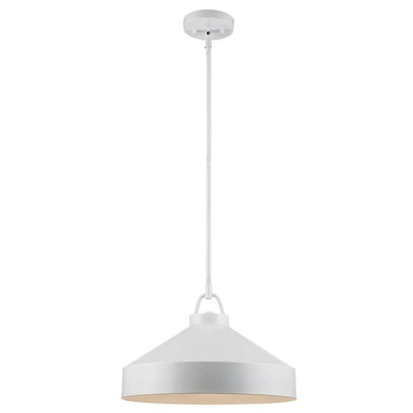Bel Air Lighting Lowen 15.75 in. 1-Light White Pendant Light Fixture with White Metal Dome Shade