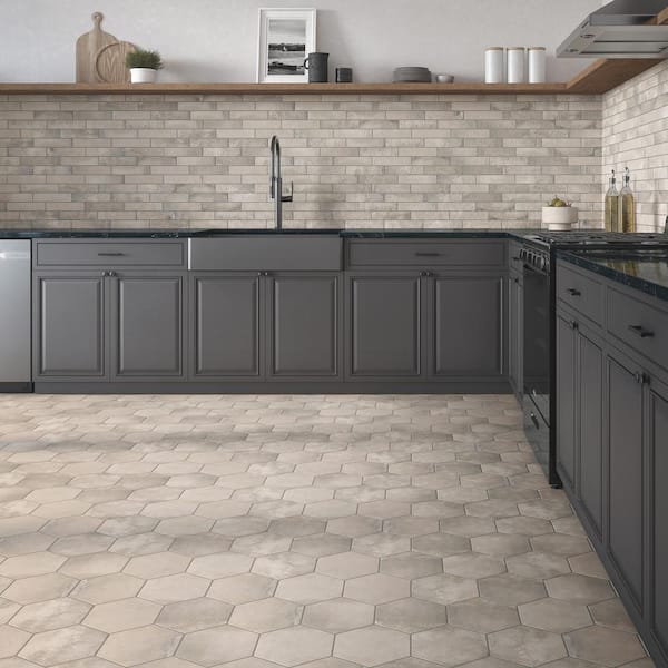 Cotto Revival Ash 8 in. x 9 in. Matte Porcelain Hexagon Floor Tile (9.37 sq. ft. /case)