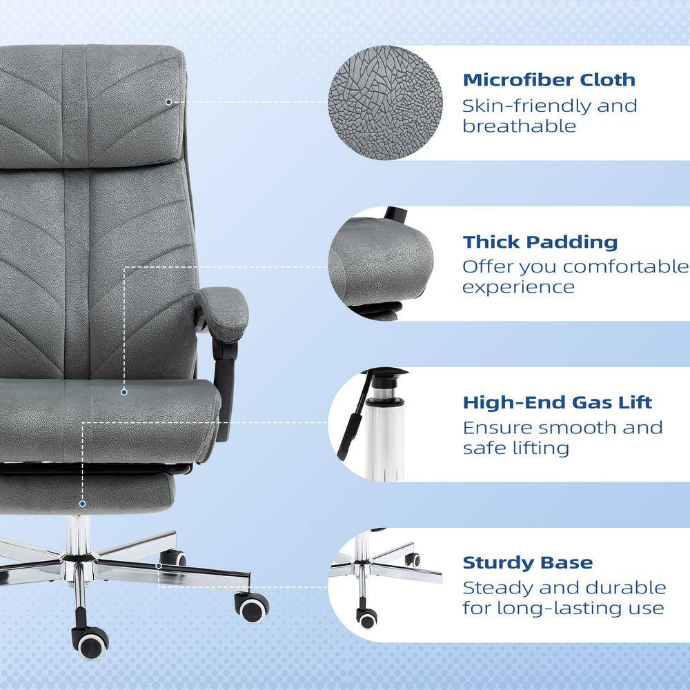 Executive High-Back Swivel Office Chair with Fixed Arms in Gray