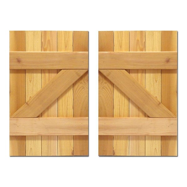 Design Craft MIllworks 15 in. x 25 in. Board-N-Batten Baton Z Shutters Pair Natural Cedar