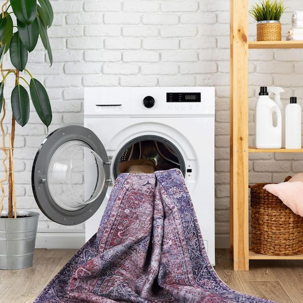 8 X 10 Burgundy Abstract Washable Area Rug for Bedroom, Hallway, Kitchen, Playroom