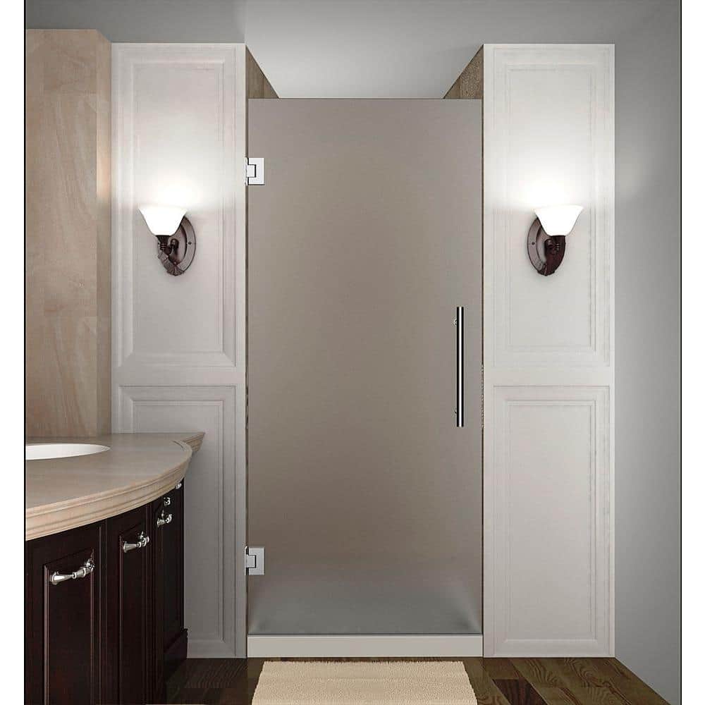 Aston Cascadia 29 In X 72 In Completely Frameless Hinged Shower Door With Frosted Glass In Chrome Sdr995f Ch 29 10 The Home Depot