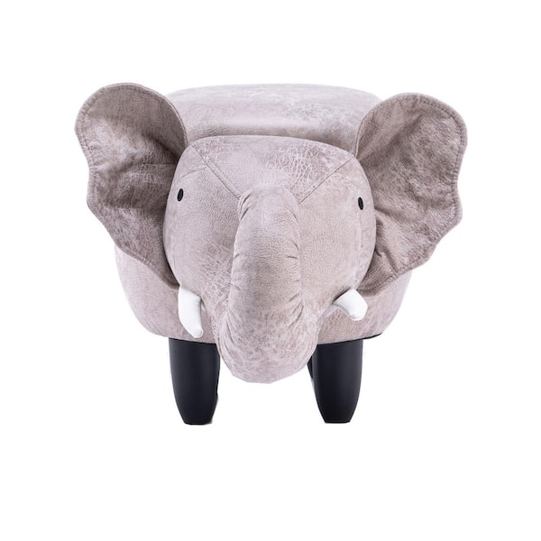 Gray Faux Leather Elephant Shaped Animal Storage Kids Ottoman