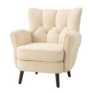 Emile Ivory Armchair with Solid Wood Legs