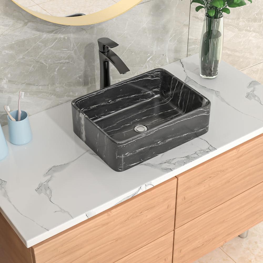 24'' Matte Black Rectangular Ceramic Vessel Sink