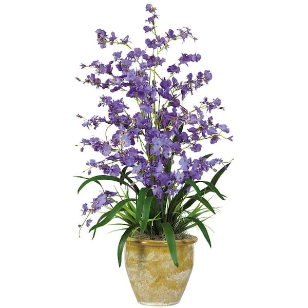 Nearly Natural 32 in. Artificial Triple Dancing Lady Silk Flower Arrangement in Purple