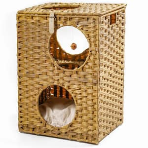 Any Size Brown Rattan Cat Litter Cat Bed with Rattan Ball and Cushion