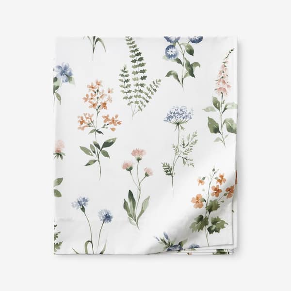 The Company Store Legends Hotel Frances Wrinkle-Free White Multi Sateen Queen Flat Sheet