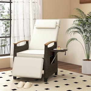 Mix Brown Plastic Outdoor Lounge Chair with White Cushions