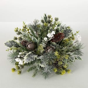 10" Mixed Pine Berry Artificial Christmas Orb Centerpiece, Green-White