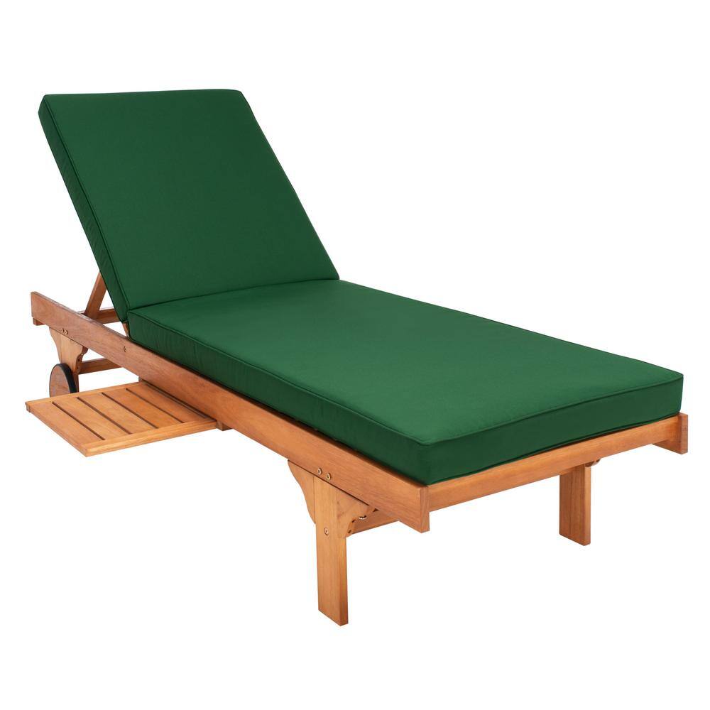Natural Green Eucalyptus Wood Outdoor Chaise Lounge Chair with Cushions