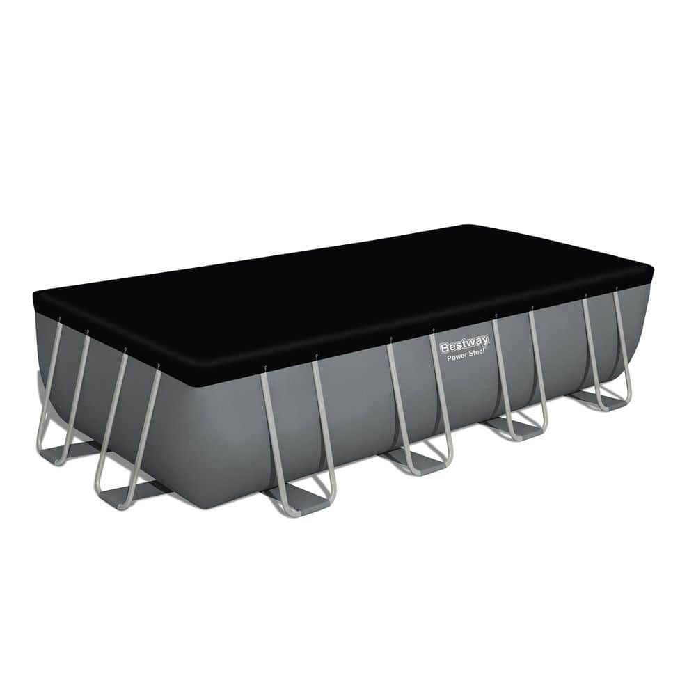 Gray 18ft x 9ft Rectangular Metal Frame Pool Set with Filter Pump