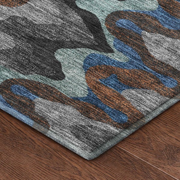 Mayfield Premium Machine Washable Abstract AMF2481 Black 3 ft. x 5 ft. Area Rug