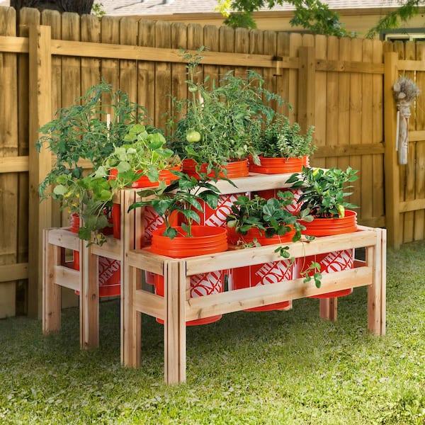 43 in. x 43 in. x 30 in. 2-Tiers 9-Bucket Elevated Unfinished Wood Cedar Garden Frame Raised Beds