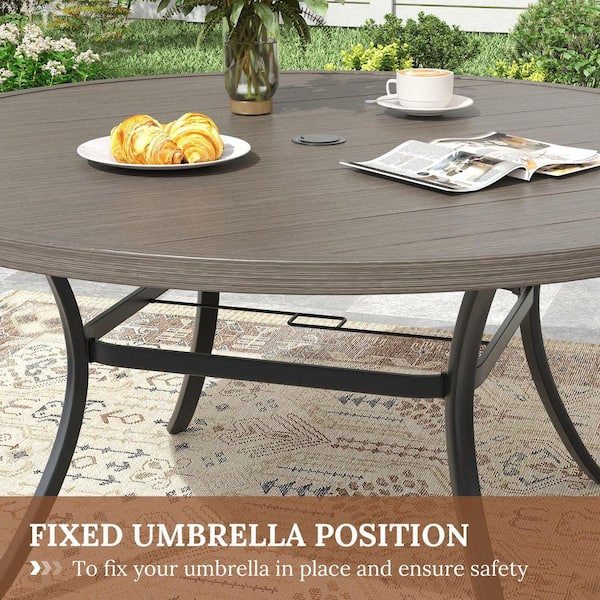 DIFY Gray Wood-Like 60 in. Round Outdoor Patio Table, All-Weather
