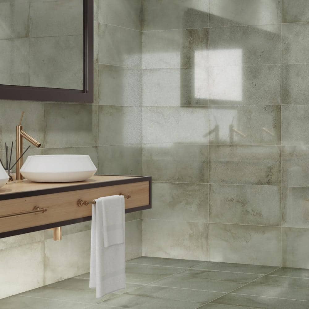 Angela Harris Aquamarine Green Polished Porcelain Bullnose Tile Trim