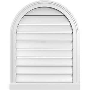22 in. x 28 in. Round Top Surface Mount PVC Gable Vent: Functional with Brickmould Sill Frame