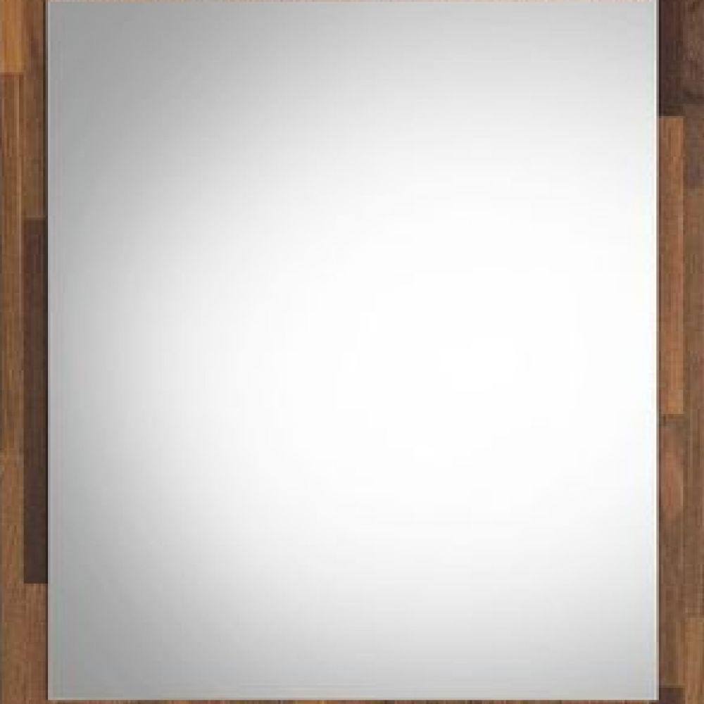 32-Inch Walnut Brown Rectangular Wood Wall Mirror