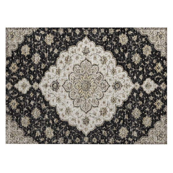 Chantille Machine Washable Indoor/Outdoor Abstract ACN3081 Black 3 ft. x 4 ft. Area Rug