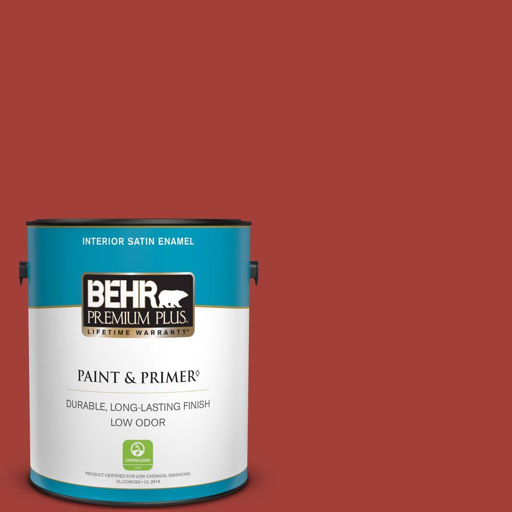BEHR PREMIUM PLUS 1 gal. PPU216 Fire Cracker Satin Enamel Low Odor