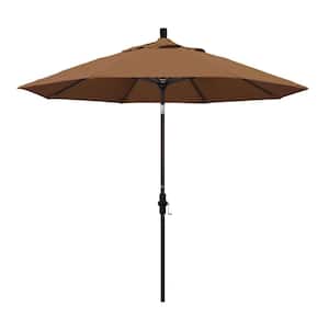 9 ft. Bronze Aluminum Pole Market Aluminum Ribs Collar Tilt Crank Lift Patio Umbrella in Teak Sunbrella