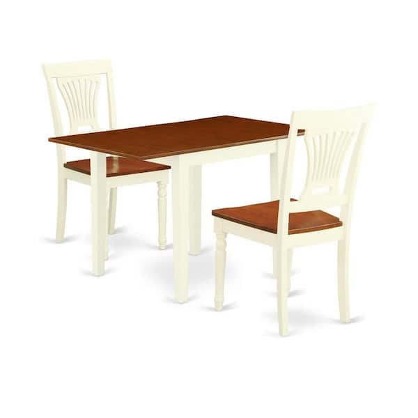 East West Furniture 3-Piece Buttermilk and Cherry Finish Solid Wood Top Dining Table Set