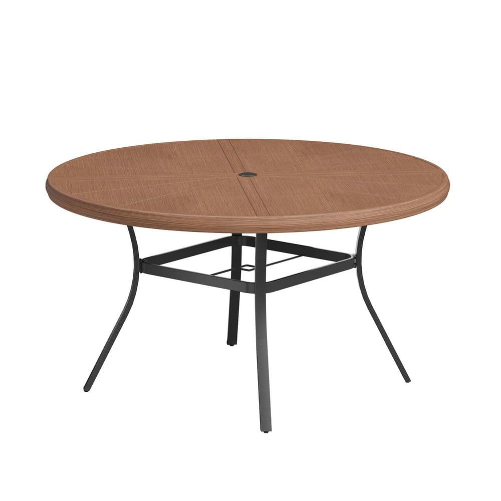 53.1 in. Walnut Round Aluminum Outdoor Dining Table for 8, All Weather Patio Table with Umbrella Hole for Garden price history on PriceWatchPro