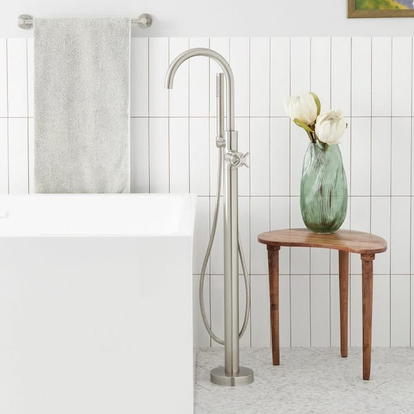 SIGNATURE HARDWARE Vassor Single-Handle Floor Mounted Roman Tub Faucet in. Brushed Nickel