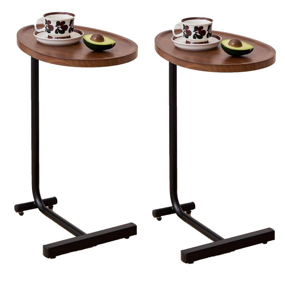 2-Pack Rolling Outdoor Side Table, Wood Top with Black Metal Frame ...