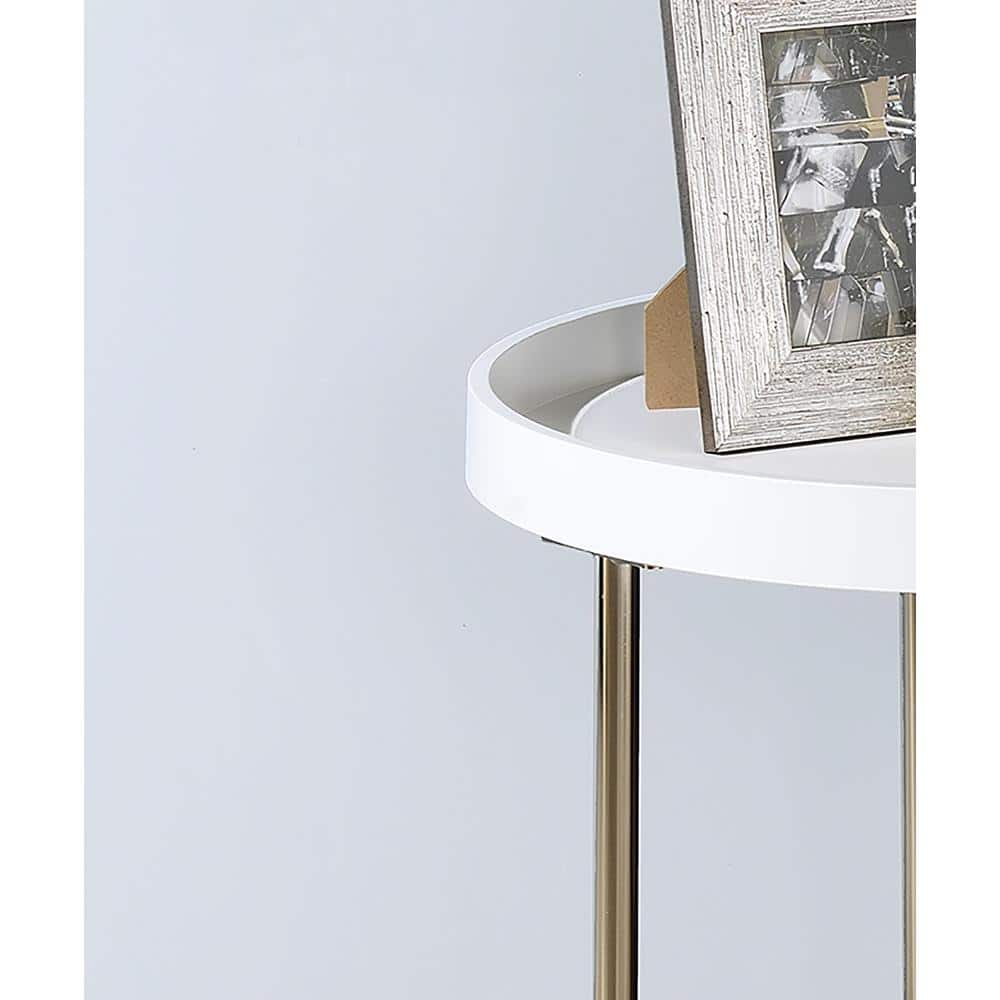 Edie 22" Round White Metal and Wood Accent Table