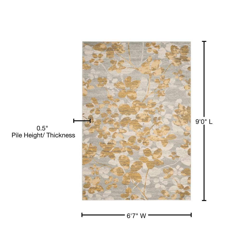Grey and Gold Floral Elegance Synthetic Area Rug - 6'7" x 9'