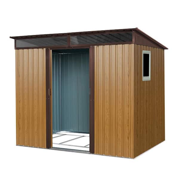 Outdoor Storage Shed 8 ft. W x 6 ft. D Metal Shed with Window and Foundation Brown (48 sq. ft.)
