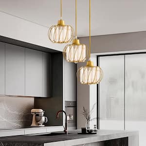 3-Light Modern Gold Cluster Kitchen Island Pendant Light Fixtures, Mini Crystal Hanging Light