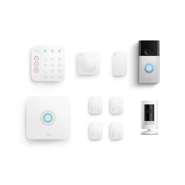 Ring Alarm Kit 2nd Gen (8-Pack) with Video Doorbell - Satin Nickel with  Stick Up Cam Battery, White B0C59KW8N3 - The Home Depot