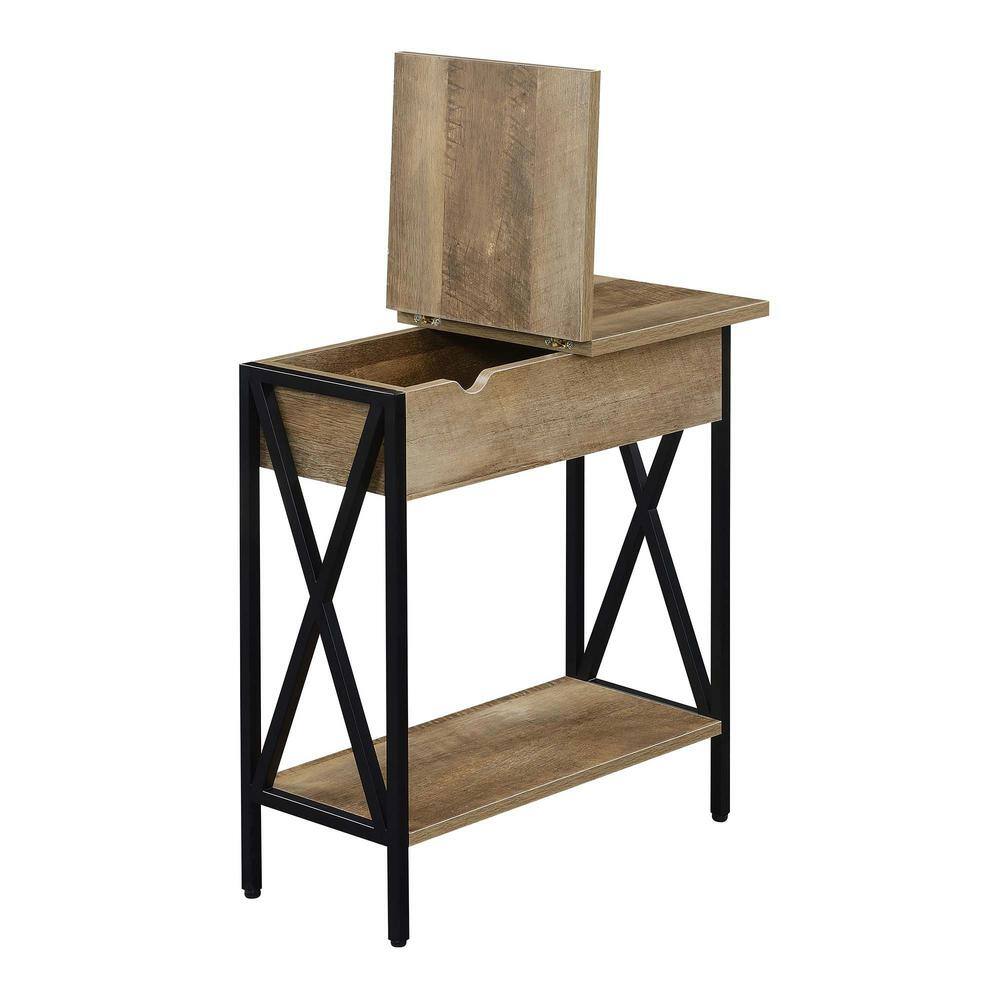 Tucson Weathered Barnwood & Black Flip Top End Table with Charging Station