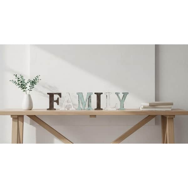 Black Rustic Distressed Wood Family Sign Freestanding Farmhouse Tabletop Decor Letters